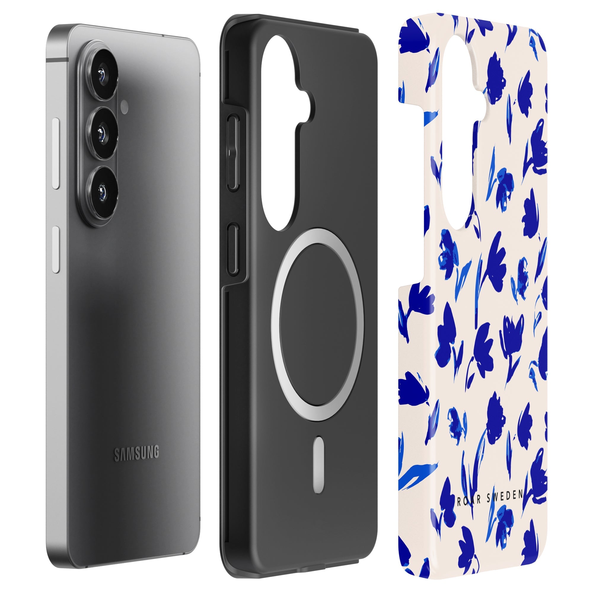Blå Blomster - Magnetisk Robust Telefoncover